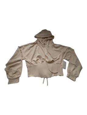 meraki Cropped Hooded Sweatshirt - Beige New Size XL